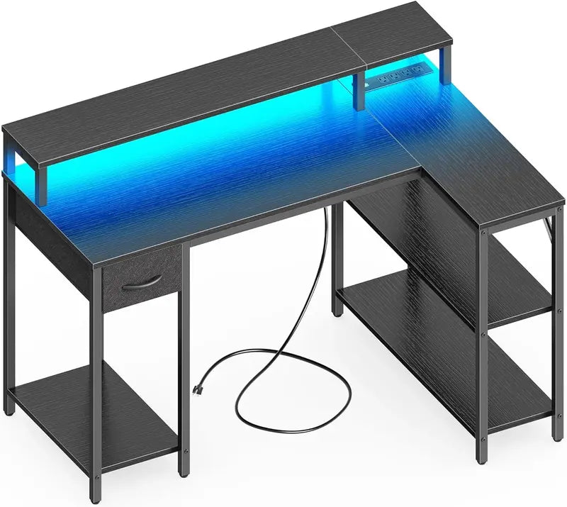 SUPERJARE L-Shaped Gaming Desk â€?RGB LED Lighting & Ergonomic Design