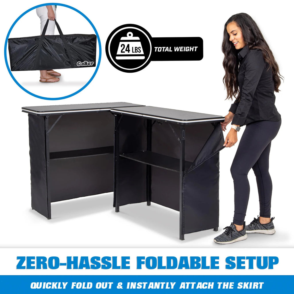 Gobar Portable Double Bar Table Set with Multi - Color LED Lights - Mobile Bartender Station for Events - Includes Carrying Case
