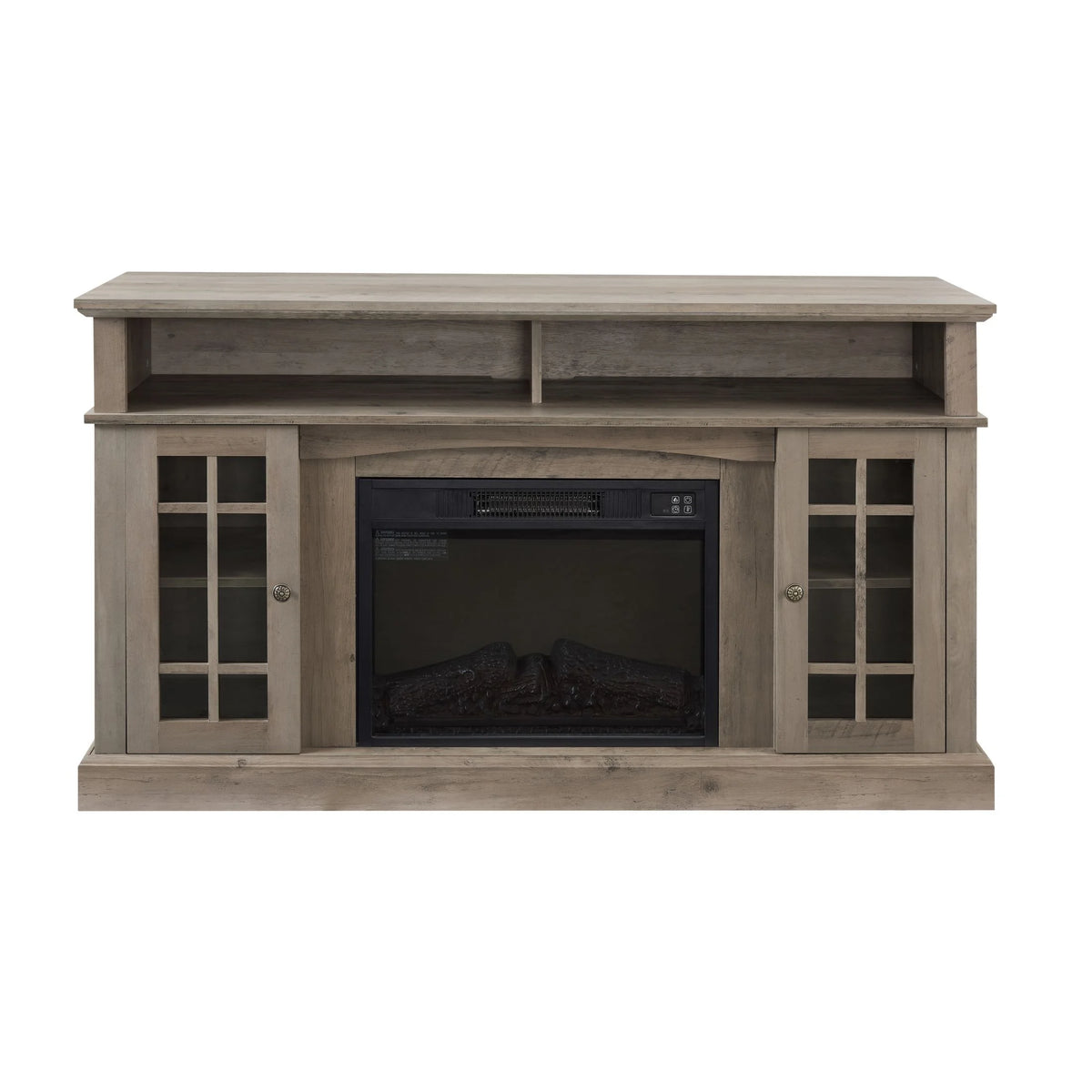 Sesslife Electric Fireplace TV Stand with Remote Control for 65 in TV, Farmhouse TV Console Table with Open Storage Shelves & 2 Cabinets, Wooden Media Entertainment Center for Living Room, Gray