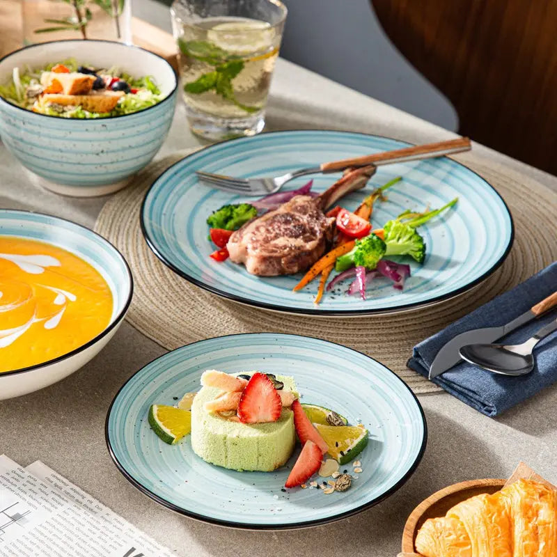 Vancasso 48-Piece Stoneware Dinnerware Set, Blue Dinner Set, Service for 12