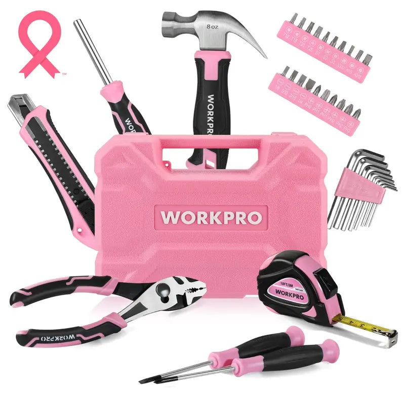 WORKPRO 35-Piece Blue or Pink Household Tool Kit â€?Includes Storage Toolbox and Pink Ribbon Branding