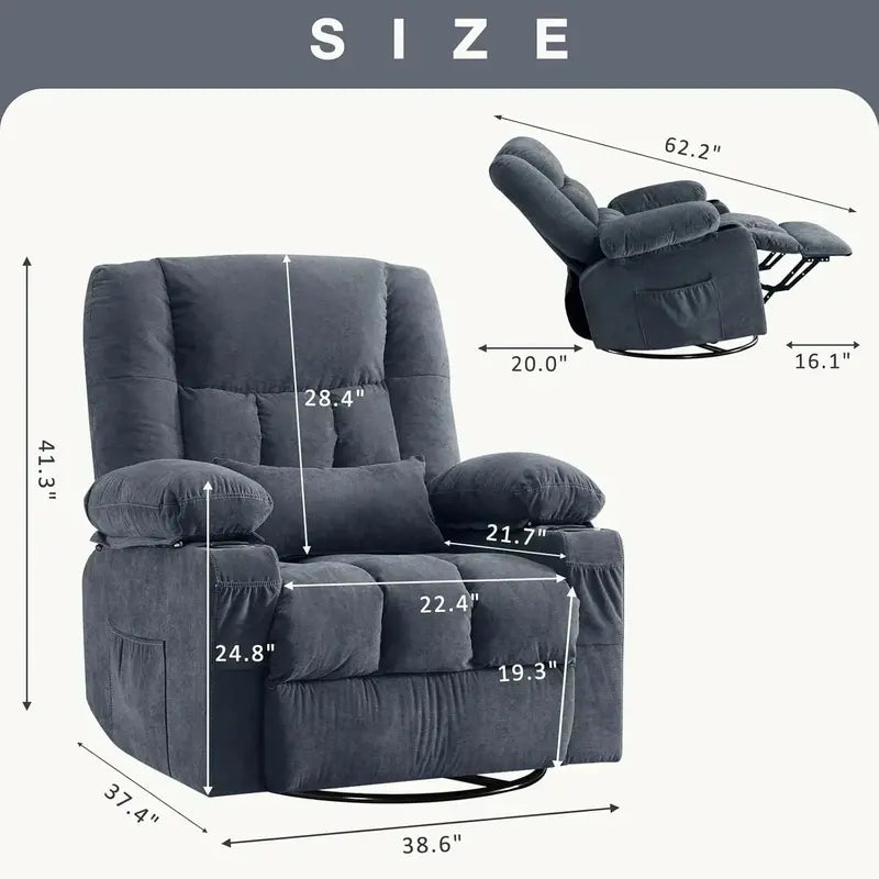 Vibrating Reclining Lounge Chair with 360° Rotation and Calorie Tracking