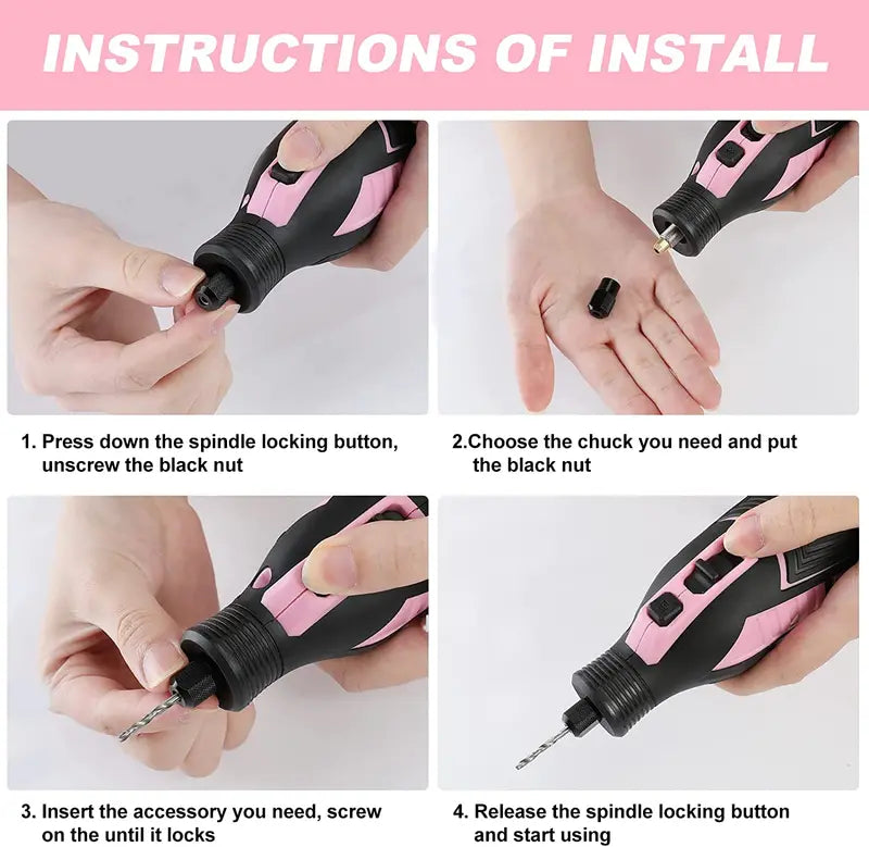 WORKPRO 12V Cordless Rotary Tool Kit â€?5-Speed Adjustable Mini Grinder with 114 Accessories and Pink Ribbon Packaging
