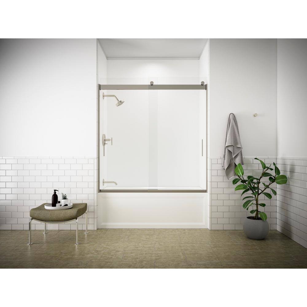 Kohler K-706001-l Levity Sliding Bath Door, 59-3/4" H x 54 - 57" W, with 1/4" Thick Crystal Clear Glass - Matte Nickel