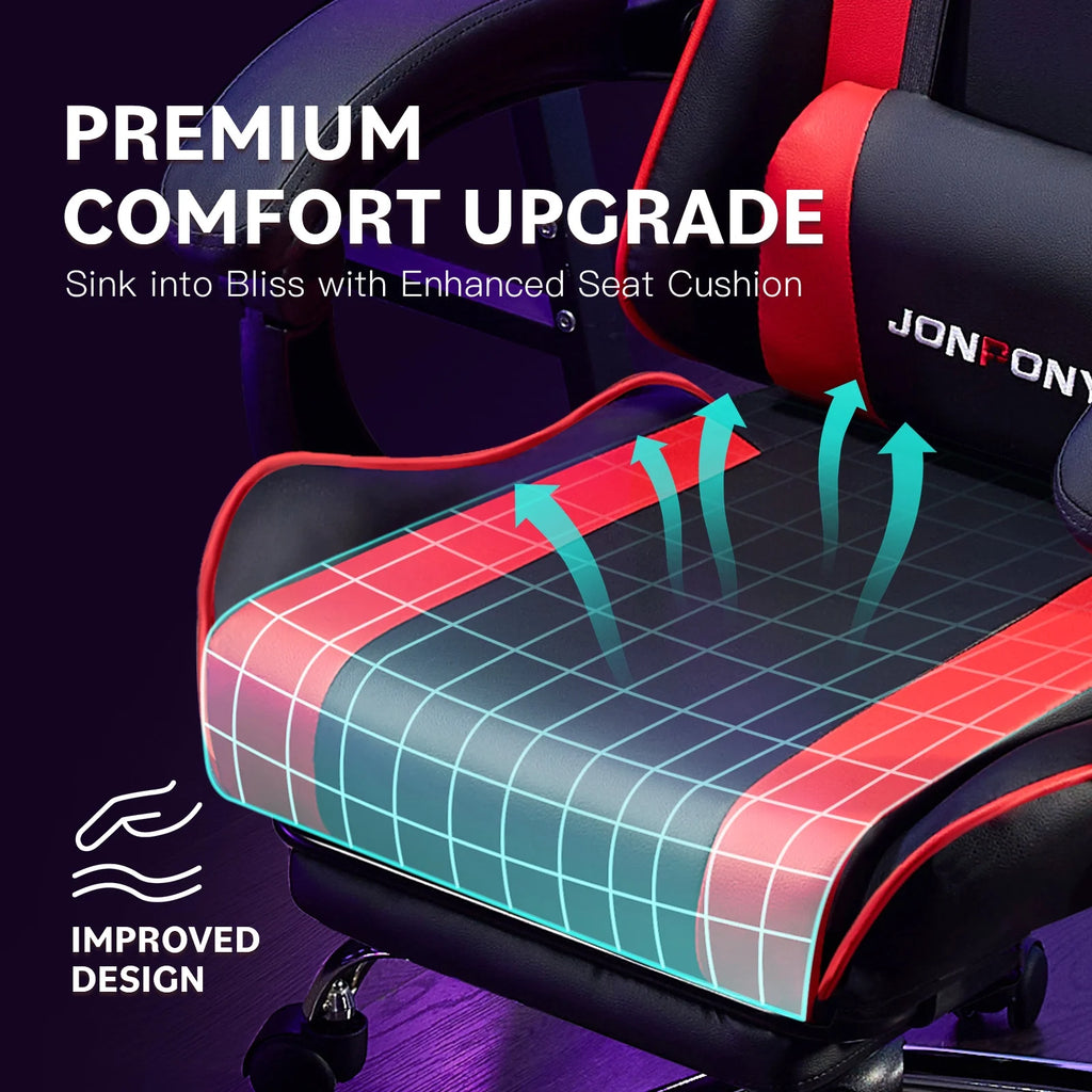 JONPONY Big and Tall Gaming Chair, Ergonomic Design, Gamer Chair PU Leather with Footrest and Lumbar Support, High Back Office Chair Support 8 Hours Long Sitting, Computer Chair, Black Grey