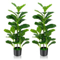 Two-Piece 3.3-Foot Artificial Fiddle Leaf Fig Tree Set in Decorative Pots