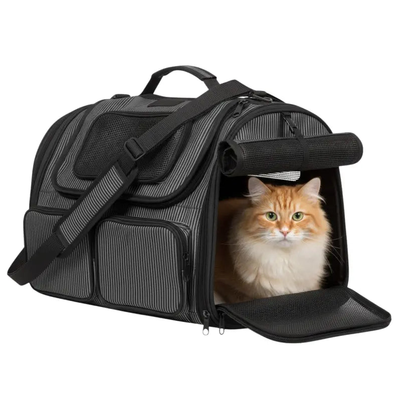 Ventilated Travel Carrier for Small Dogs and Cats with Storage Pockets