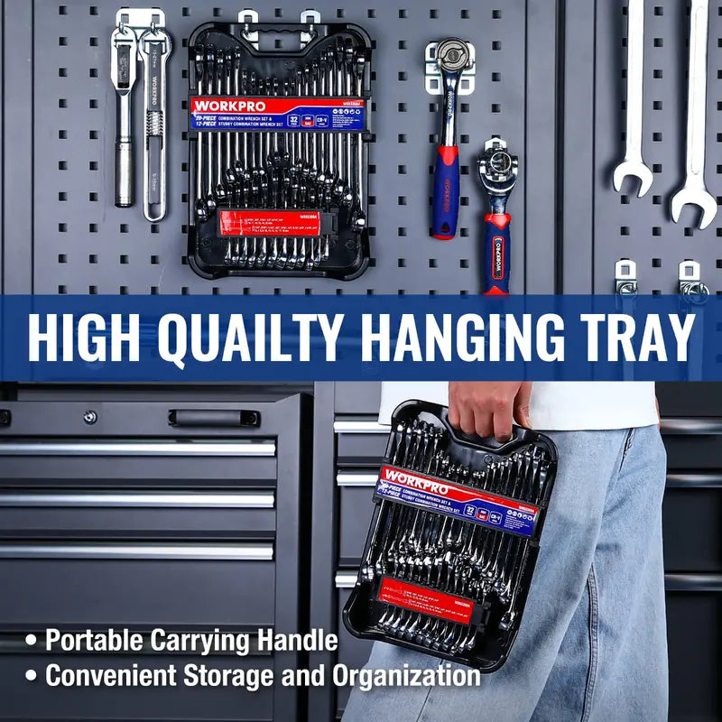 WORKPRO 32-Piece SAE & Metric Combination Wrench Set â€?12-Point Regular & Stubby Styles