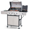 Stainless Steel Portable 4-Burner Propane Gas Grill with Side Burner