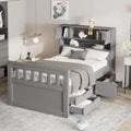 Twin/Full Captain Platform Bed â€?Solid Wood Frame with Integrated Storage: Four Drawers + Bookcase-Style Headboard with Shelves