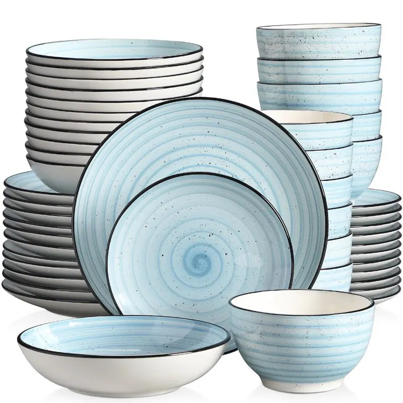 Vancasso 48-Piece Stoneware Dinnerware Set, Blue Dinner Set, Service for 12