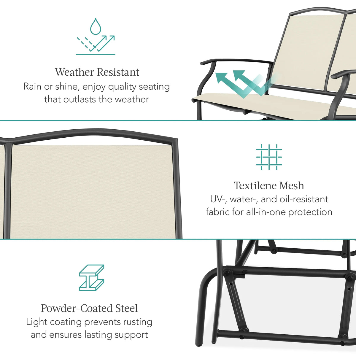Best Choice Products 2 - Person Outdoor Swing Glider, Steel Patio Loveseat, Bench Rocker W/ Armrests - Gray