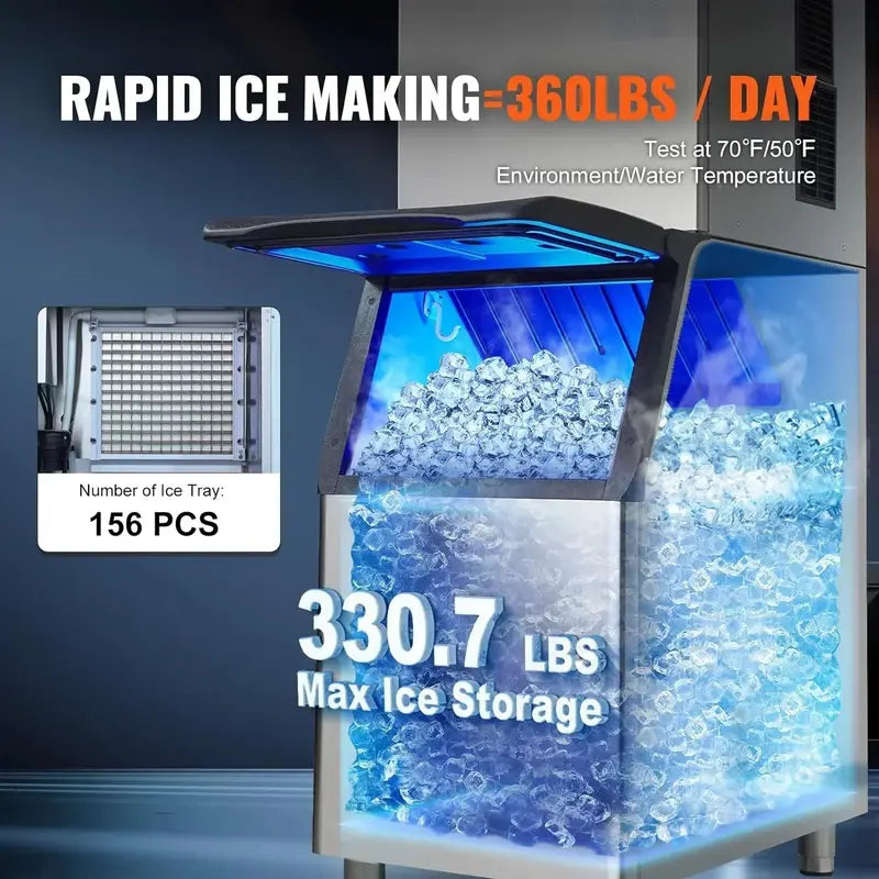 VEVOR Commercial Ice Maker â€?360 lbs/24H Output with 330.7 lbs Insulated Storage Bin
