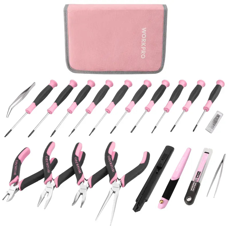 WORKPRO 33-Piece Precision Repair Tool Kit with Pliers â€?Pink Ribbon Edition