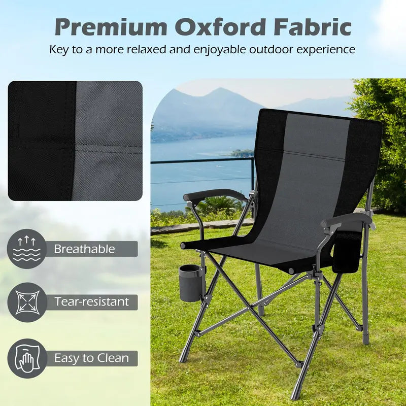 Sturdy Portable Lawn Chair with Padded Armrests, Cup Holder & 350-Pound Support