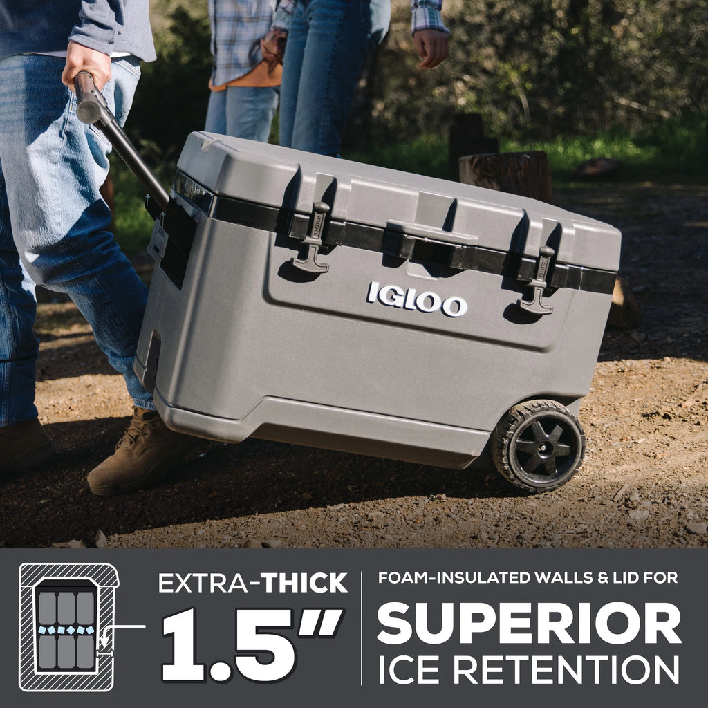 Igloo 72 QT Overland Ice Chest Cooler with Wheels, Gray