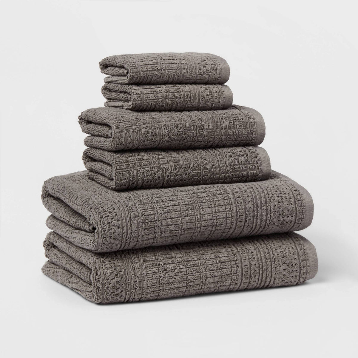 6pc Modern Bath Towels and Washcloths Set Light Gray - Threshold