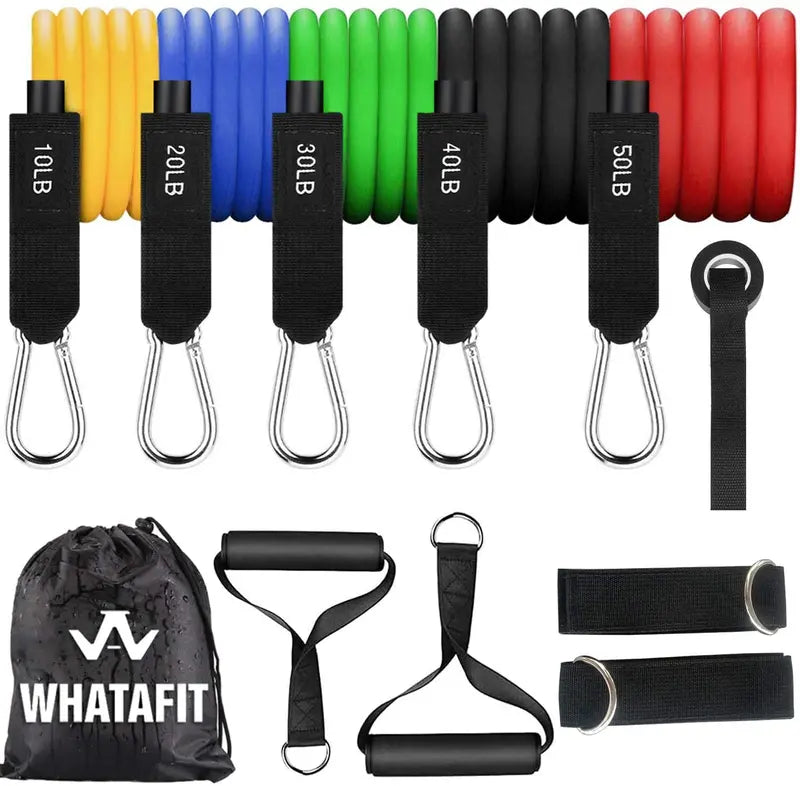 Whatafit Resistance Bands Set â€?100% Natural Latex, Adjustable Up to 150 lbs, Portable Home Gym with Accessories