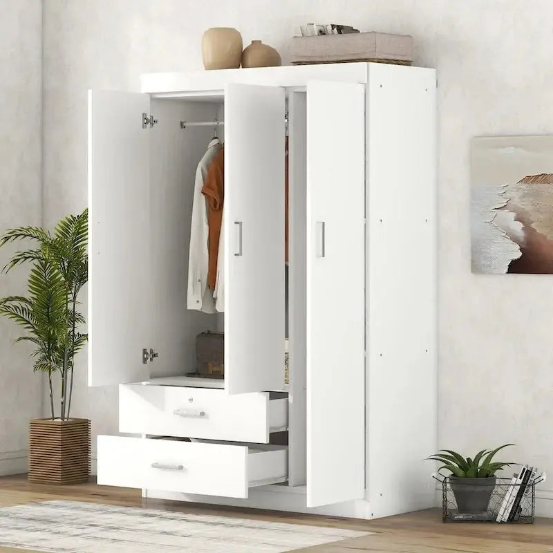 Three-Door Wardrobe with Dual Lower Drawers â€?Space-Saving Bedroom Storage