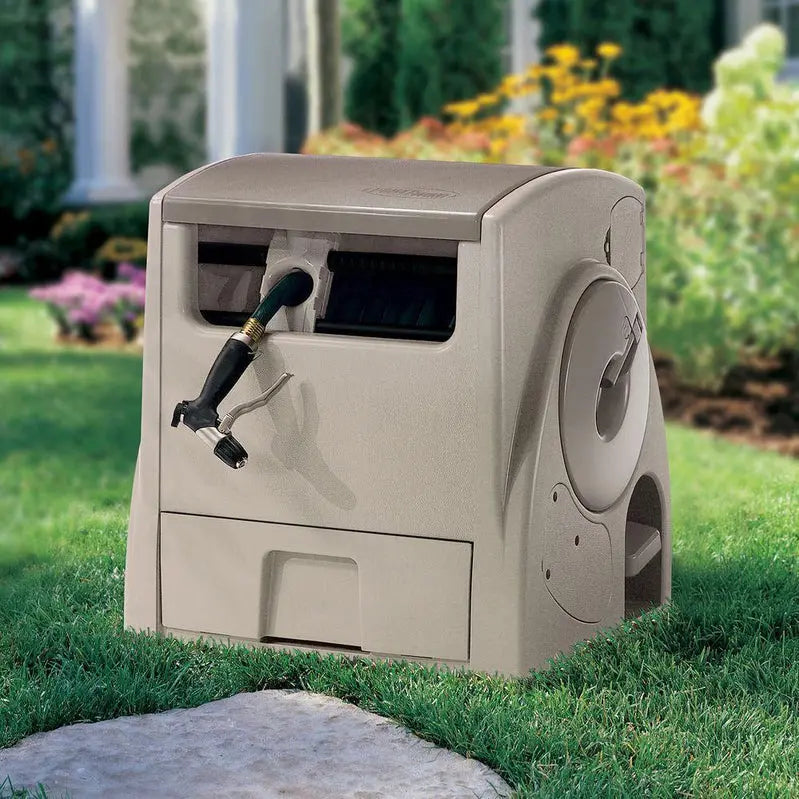 Suncast Powerwind Auto-Rewind 100-Foot Hose Reel â€?Light Taupe Smart Retraction System