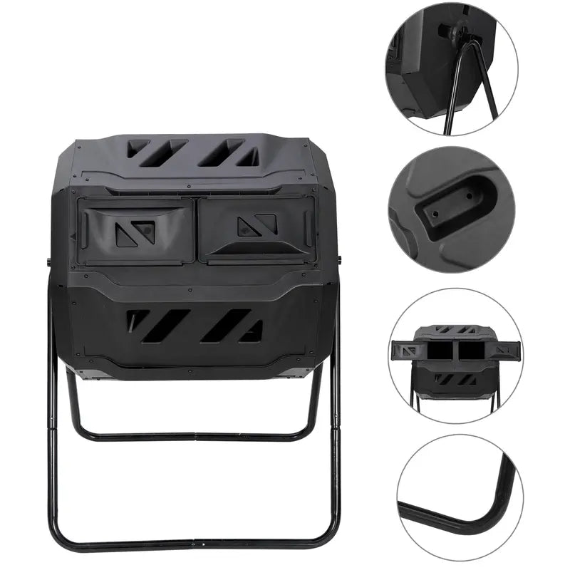 ZenSports 43Gal Outdoor Compost Tumbler Bin â€?Dual Chambers, Sliding Doors, Black,