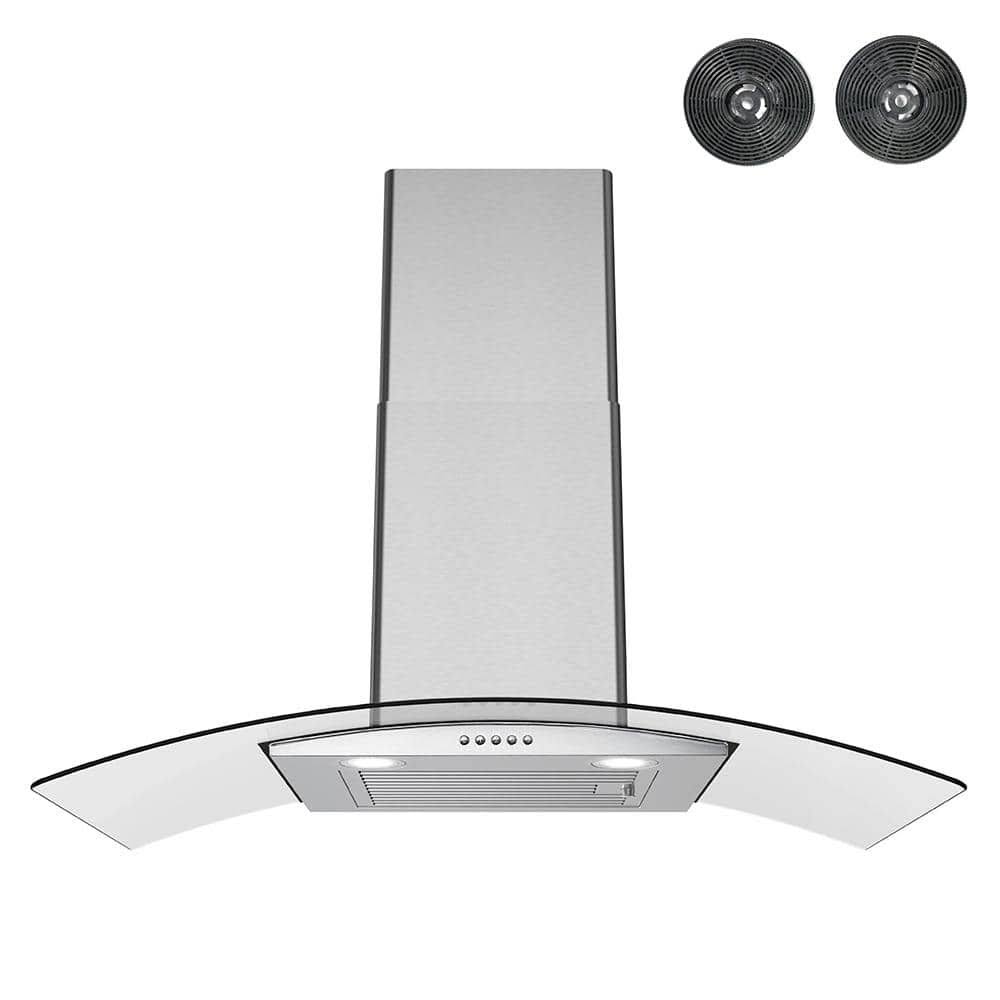 Streamline T-8065-1-DL 36" Largo Ductless Wall Mount Range Hood with 220 CFM Push Button Controls LED Lighting Charcoal Filters and Baffle Filter