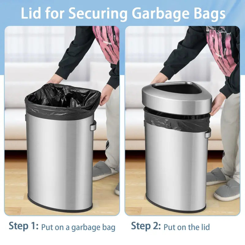Stainless Steel Triangular Corner Trash Can â€?16-Gallon (60L) with Lid
