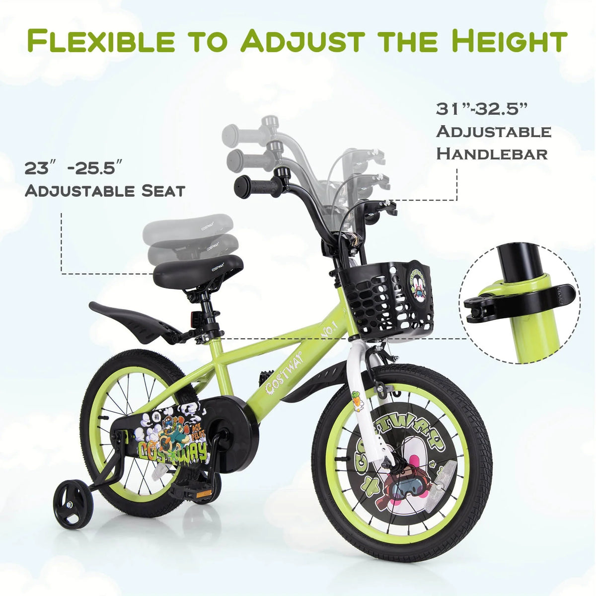 Costway 16" Kid'S Bike for 4 - 7 with Height - Adjustable Handlebar & Saddle Handbrake Blue
