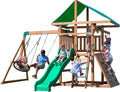Wooden Mountain-Style Outdoor Swing Set â€?Includes Wave Slide, Rope & Net Swings, Climbing Wall & Canopy