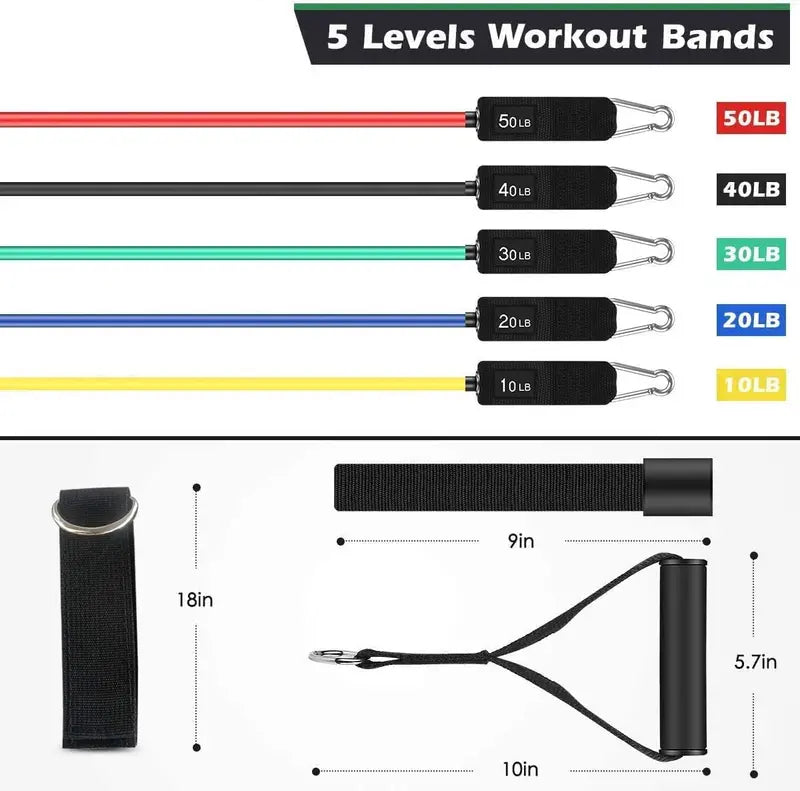 Whatafit Resistance Bands Set â€?100% Natural Latex, Adjustable Up to 150 lbs, Portable Home Gym with Accessories