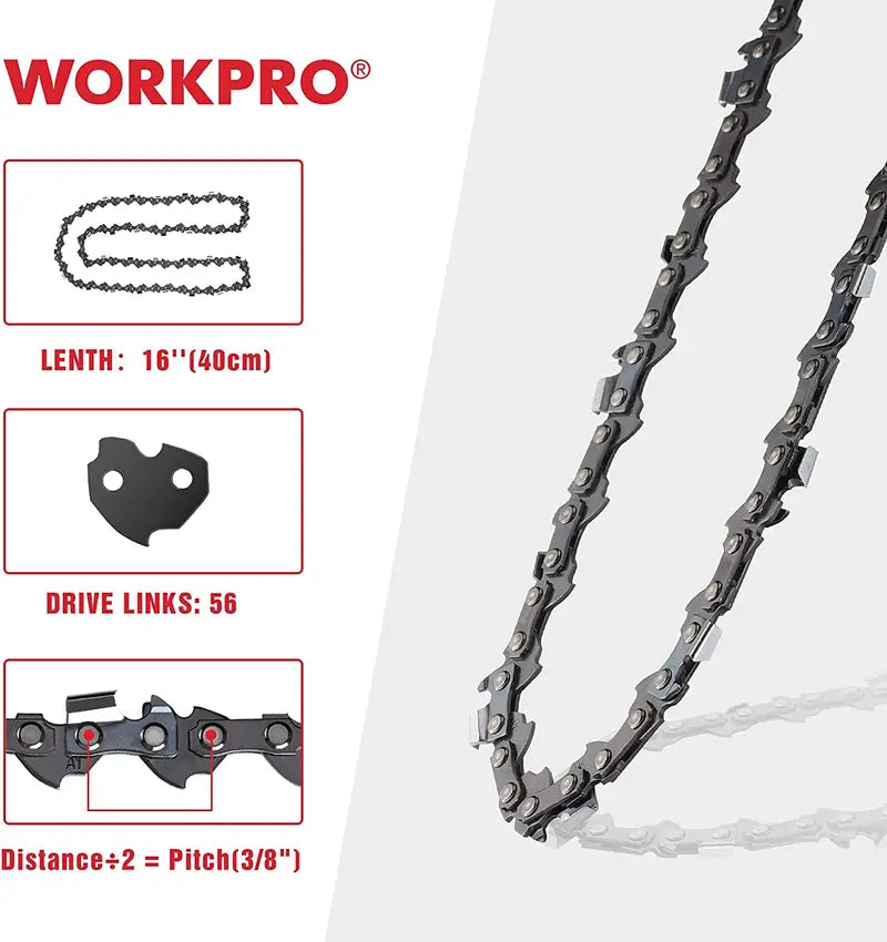 WORKPRO 16-Inch Chainsaw Chain â€?2-Pack, 3/8â€?Pitch, 56 Drive Links Compatible with Standard Saw Models