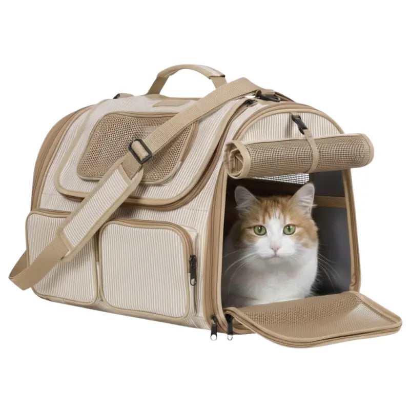 Ventilated Travel Carrier for Small Dogs and Cats with Storage Pockets