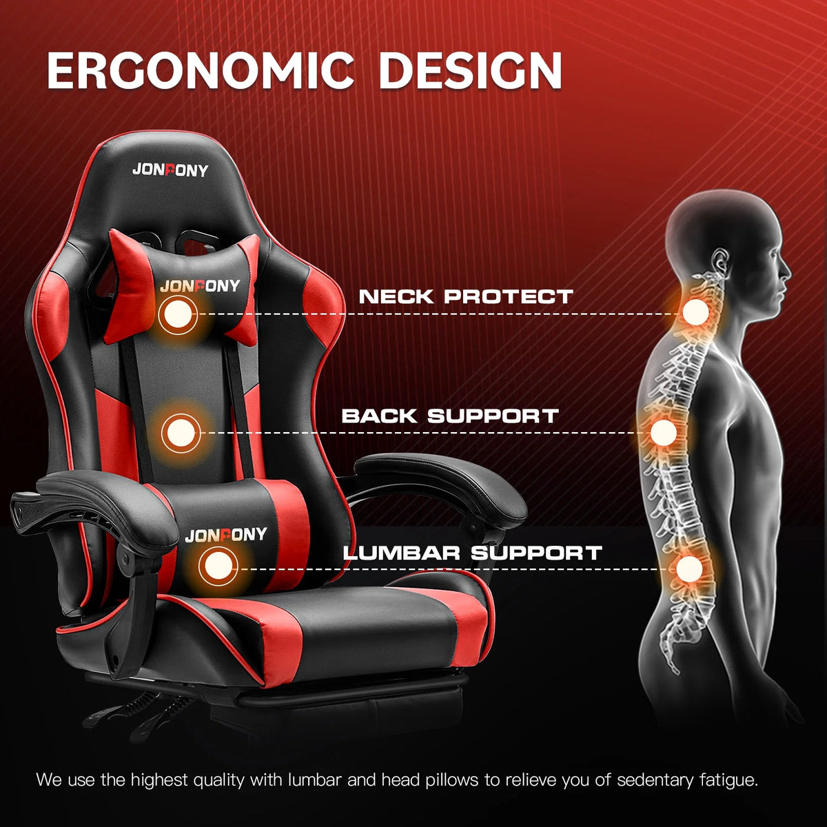 JONPONY Big and Tall Gaming Chair, Ergonomic Design, Gamer Chair PU Leather with Footrest and Lumbar Support, High Back Office Chair Support 8 Hours Long Sitting, Computer Chair, Black Grey