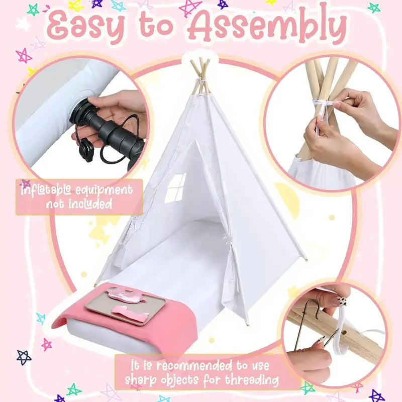 Windyun 8-Piece Kids Teepee Tent Set â€?White Fabric Play Tents for Sleepovers & Indoor Fun