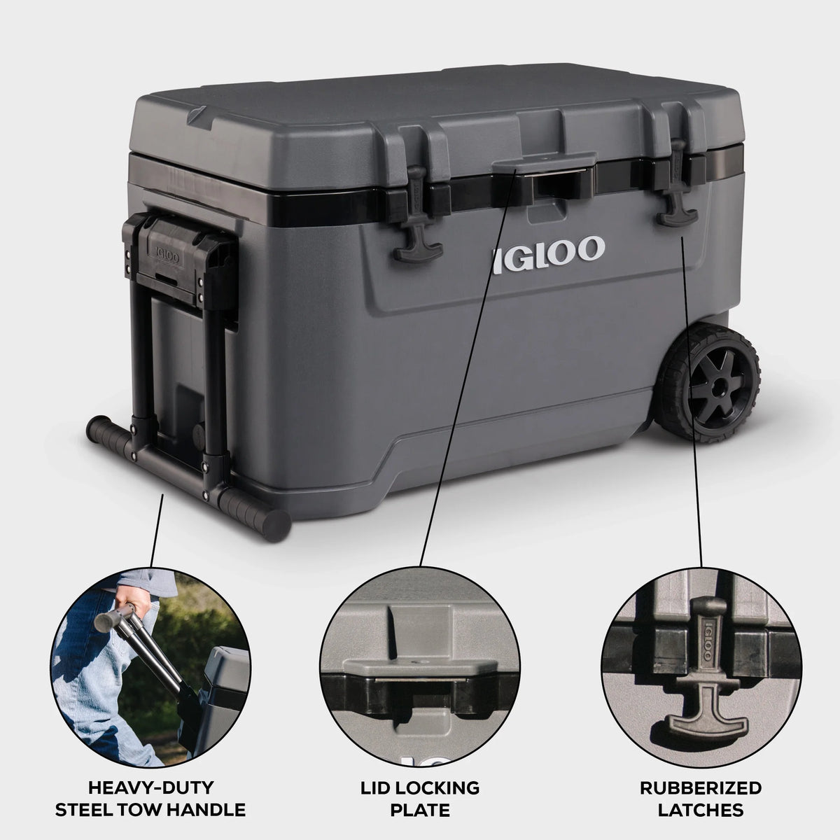 Igloo 72 QT Overland Ice Chest Cooler with Wheels, Gray