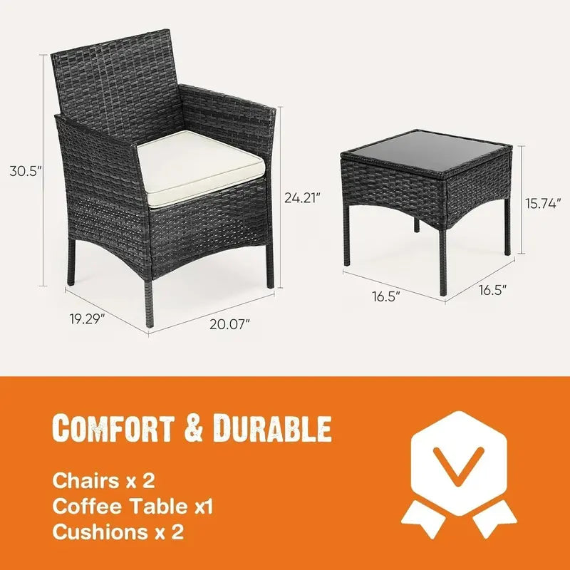 Sweetcripy 3-Piece Outdoor Patio Set â€?Glass-Topped Table with Plush Cushioned Seating