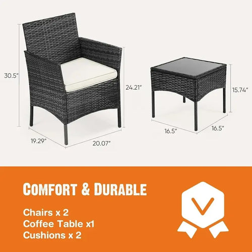 Sweetcripy 3-Piece Outdoor Patio Set â€?Glass-Topped Table with Plush Cushioned Seating