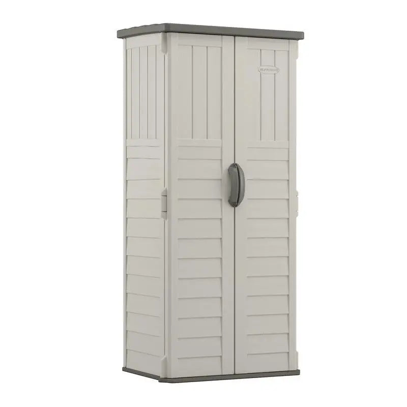 Suncast Vertical Plastic Storage Shed â€?Gray, Includes Floor Kit, Space-Saving Organization