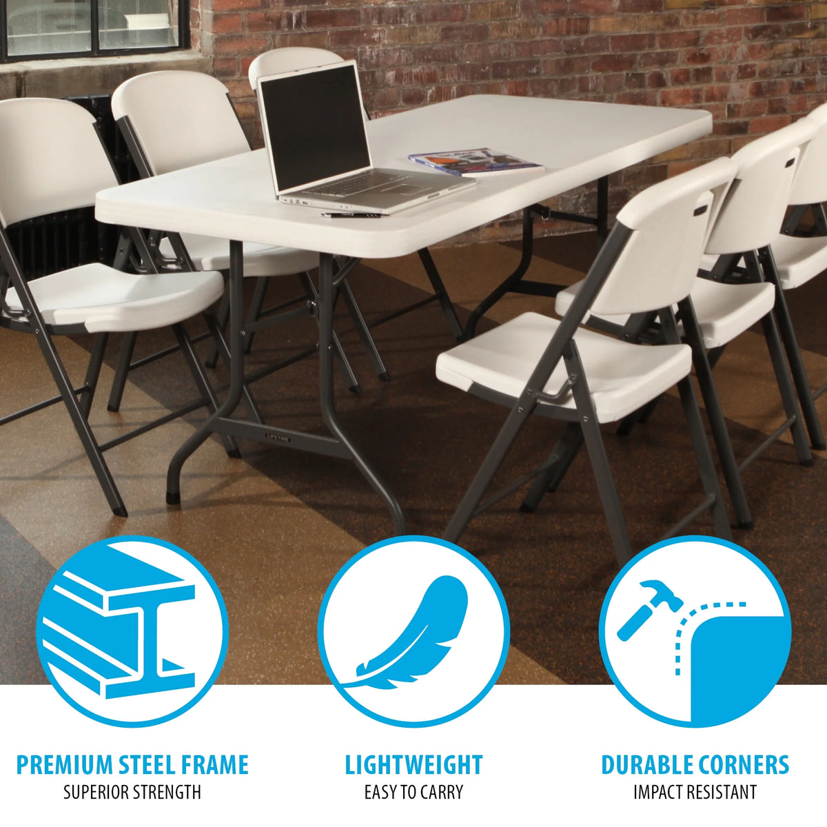 Lifetime 6 Ft. Commercial Plastic Folding Banquet Tables 4 Pack (White Granite)