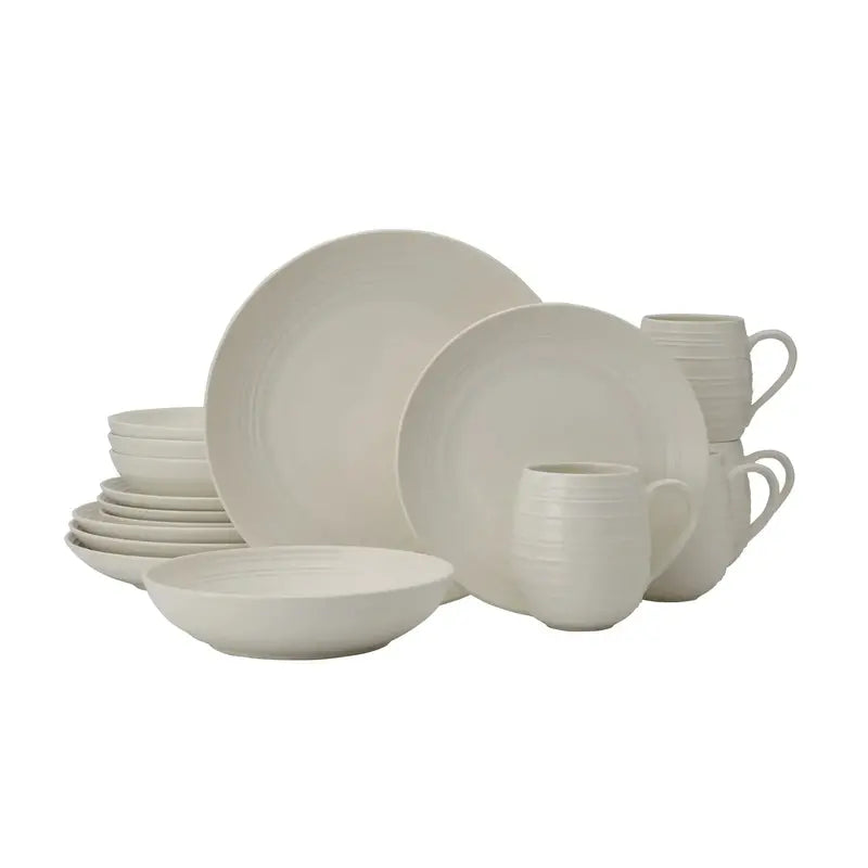 Swirl Coupe 16-Piece Dinnerware Set â€?Minimalist White, Serves Four