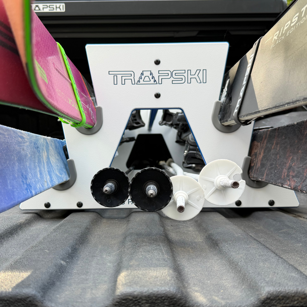 PRE-ORDER Special Edition White/Blue: TRAPSKI All Mountain/Race/XC Ski and Standard Stance Snowboard Rack