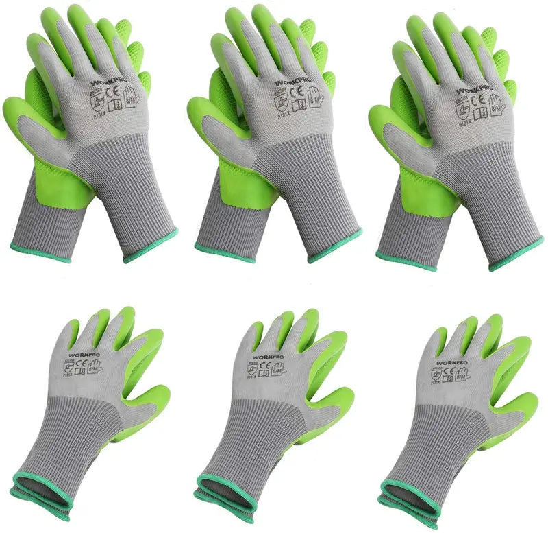 WORKPRO Garden Work Gloves â€?6 Pairs with Eco-Friendly Latex Palm Coating