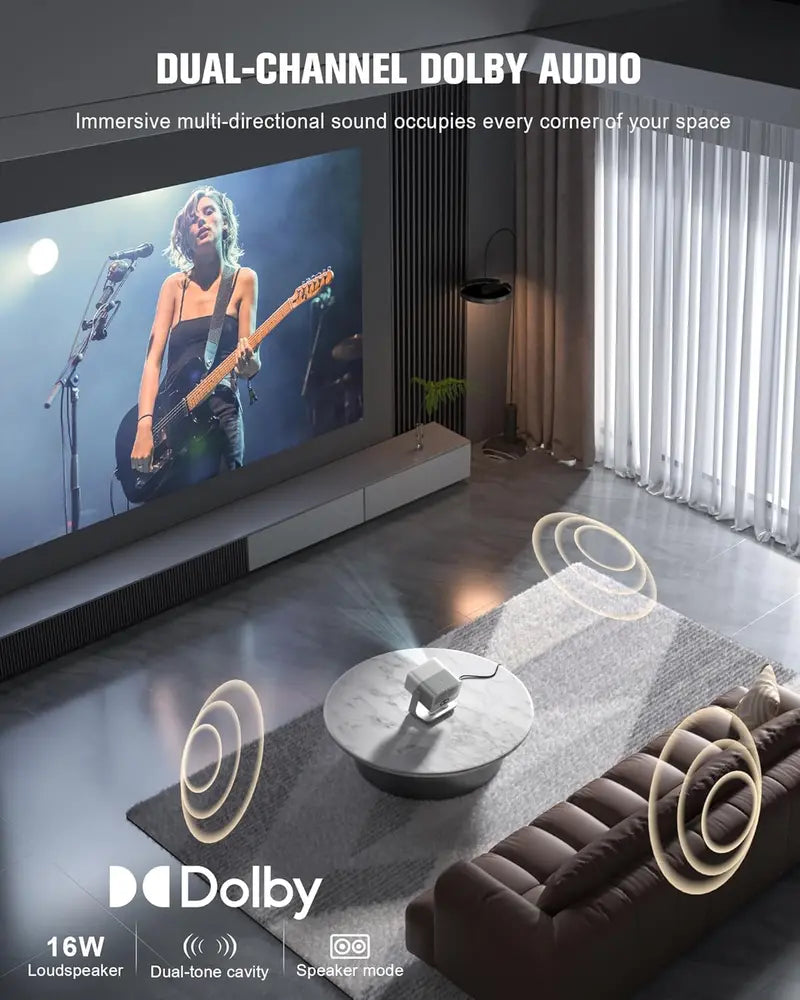 VOPLLS Smart Outdoor Projector with Wi-Fi, Bluetooth, Dolby Audio, and Auto Focus
