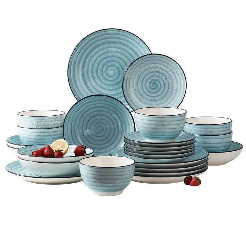 Vancasso 48-Piece Stoneware Dinnerware Set, Blue Dinner Set, Service for 12