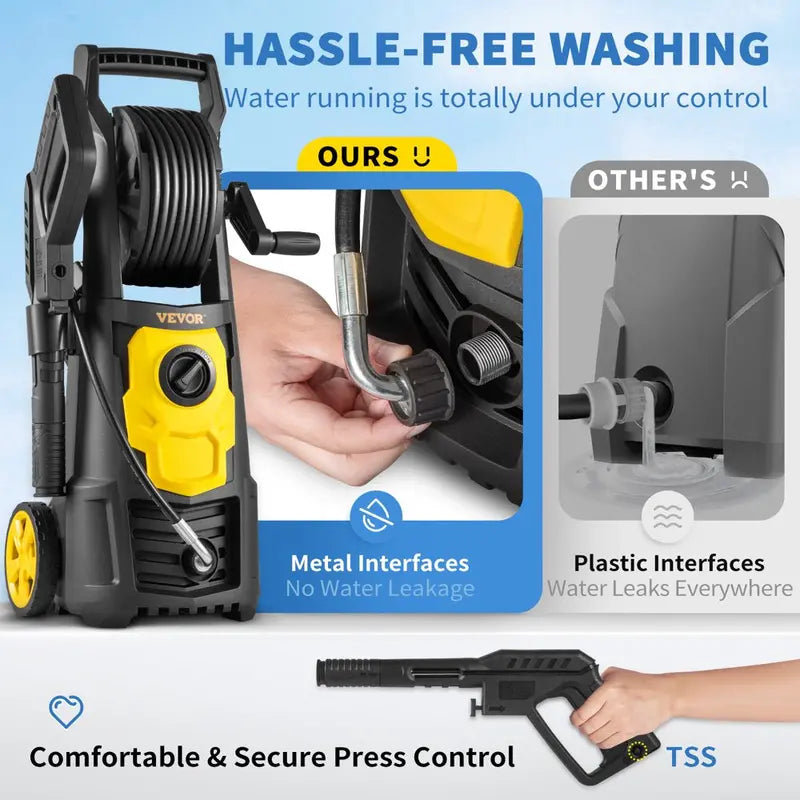 VEVOR Electric Pressure Washer, 2000 PSI, Max. 1.76 GPM Power Washer W/ 30 Ft Hose   Reel