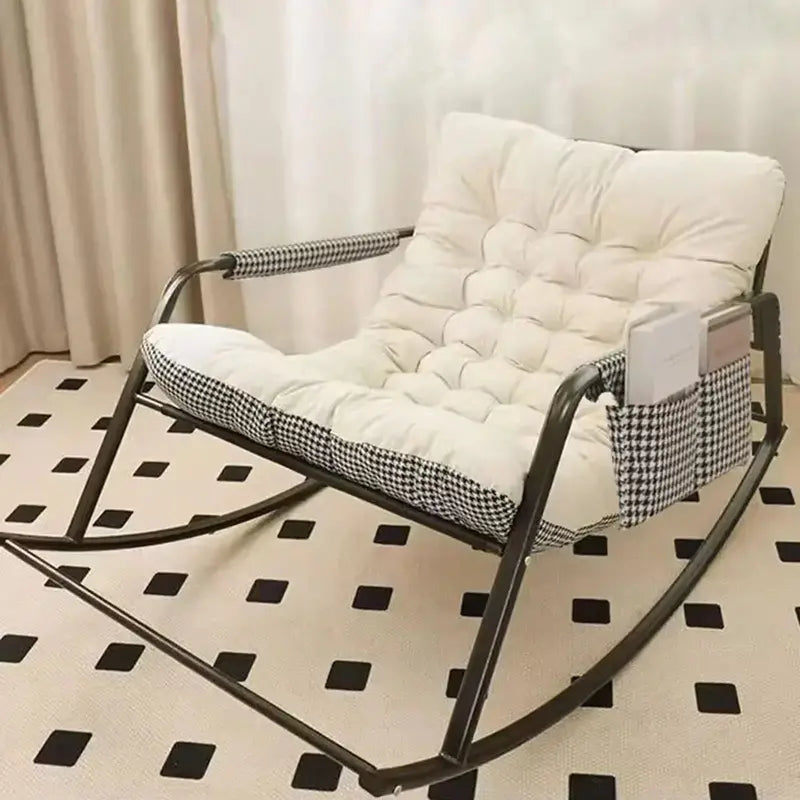 Upholstered Balcony Lounge Chair with Side Pockets & Rocking Base