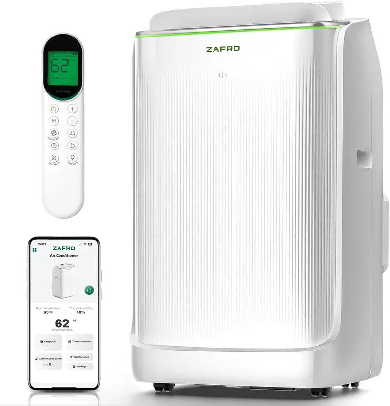 ZAFRO 8,000 BTU Portable AC Unit â€?4-Mode Energy-Efficient Cooler with Remote, 24-Hour Timer, Ideal for Bedrooms & Dorms, White Design