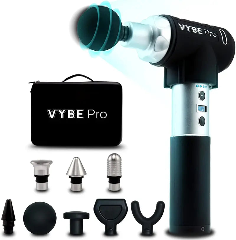 Vybe Pro Muscle Massage Gun for Athletes â€?9 Speeds, 8 Attachments, Quiet & Portable