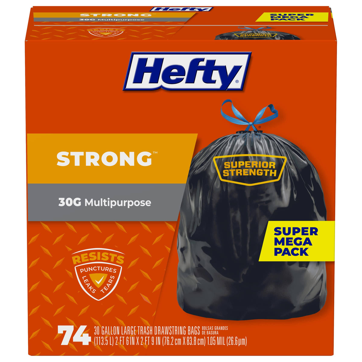 Hefty Multipurpose Trash Bags, 30 gal - 74 count