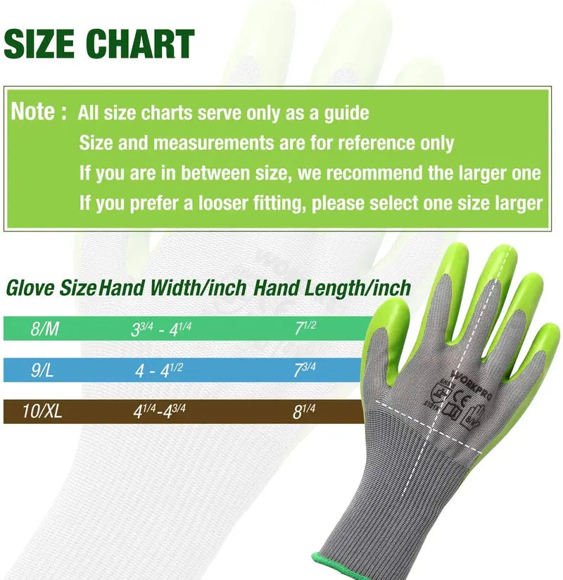WORKPRO Garden Work Gloves â€?6 Pairs with Eco-Friendly Latex Palm Coating